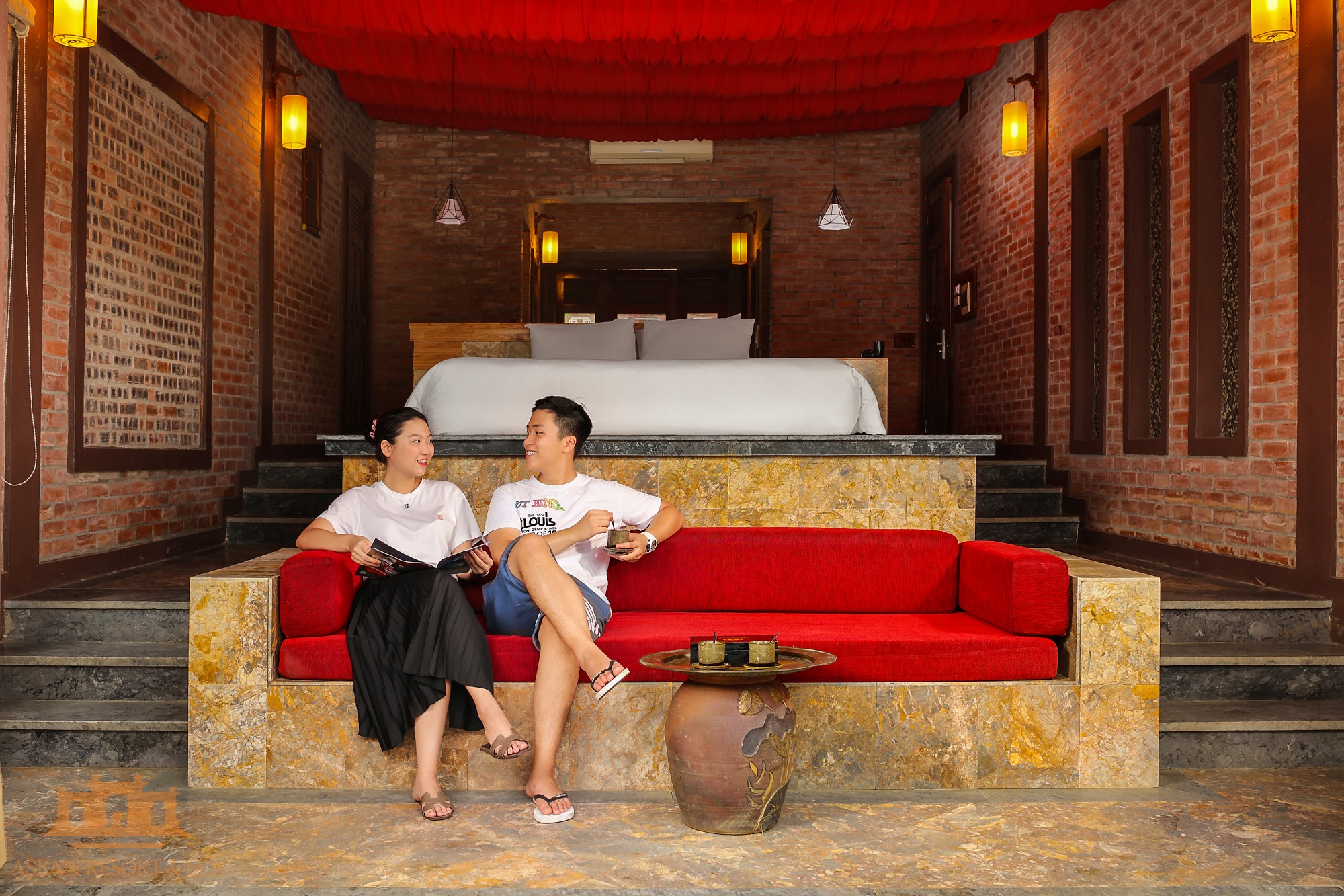 Phòng ngủ giường đôi tại Asean Resort Ba Vì